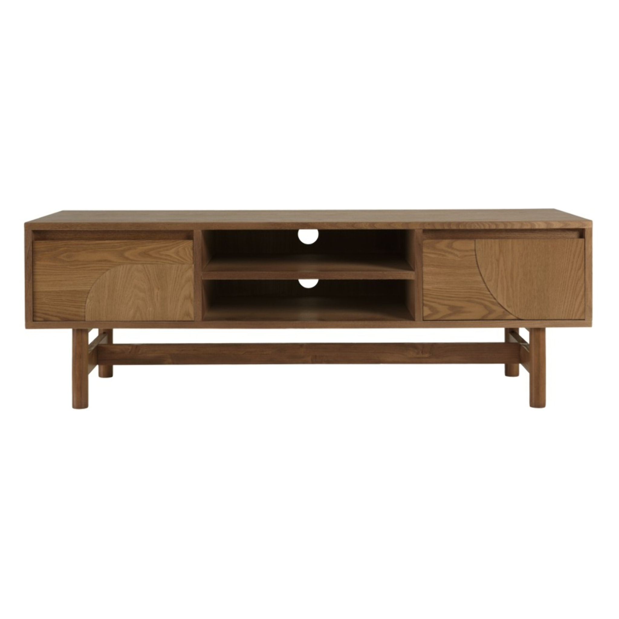 MARIO - Meuble TV couleur naturelle 2 tiroirs motif arrondi 2 niches