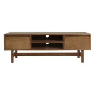 MARIO - Meuble TV couleur naturelle 2 tiroirs motif arrondi 2 niches