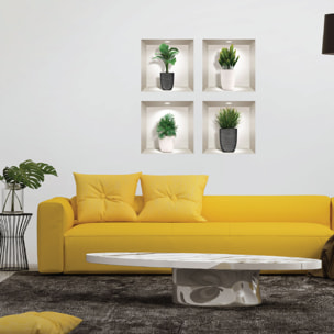 Stickers muraux 3D | Sticker Mural Autocollant effet 3D plantes dans les pots designs - Stickers adhésifs 3D Chambre Salon Trompe l'oeil