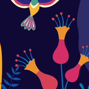 Papier peint tropical coloré flamant rose et jungle Intissé