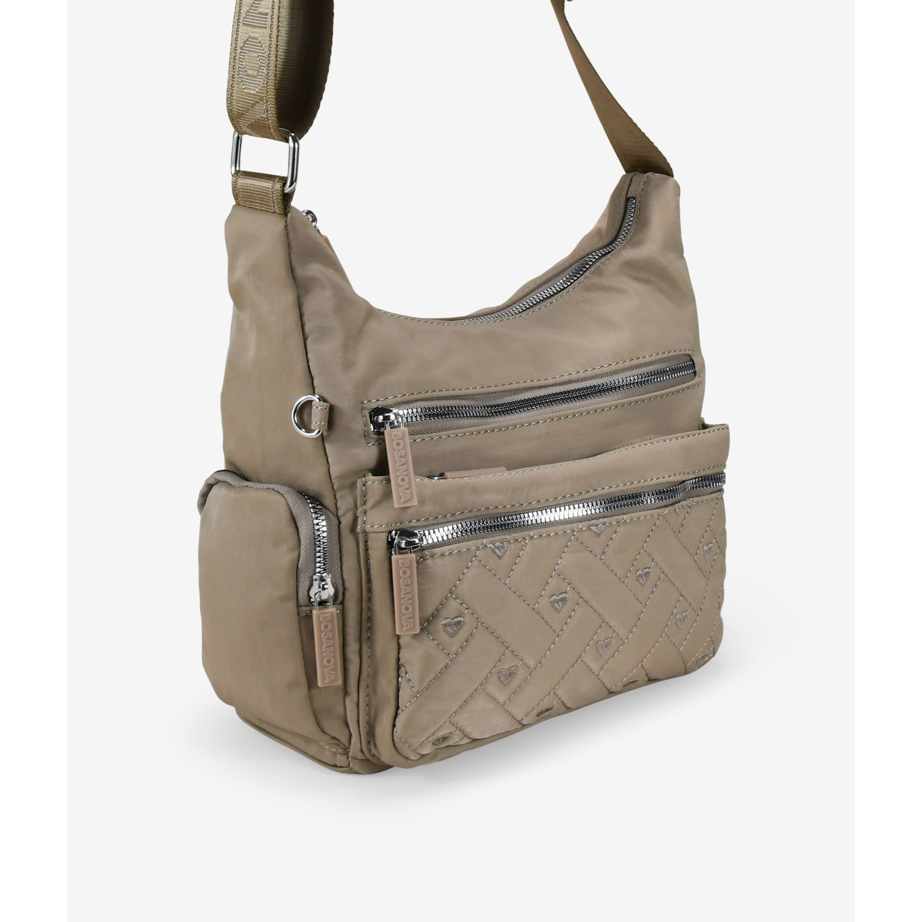 Bolso bandolera tostado con cremalleras