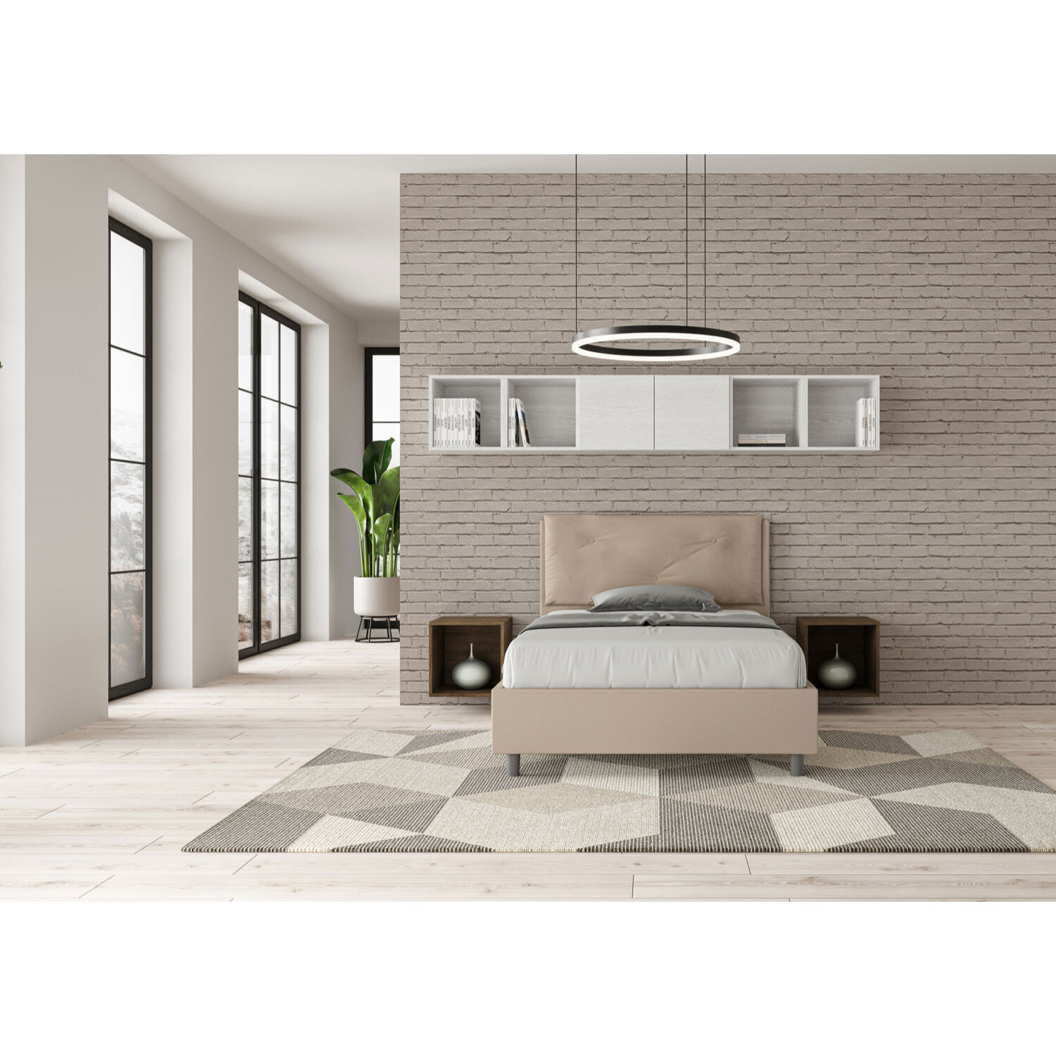 Lit 1 place et demi sans sommier rembourré 120x190 similicuir taupe Appia Large