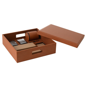 J-Line Boite Jeu De Cartes+Echecs Simili Cuir Cognac