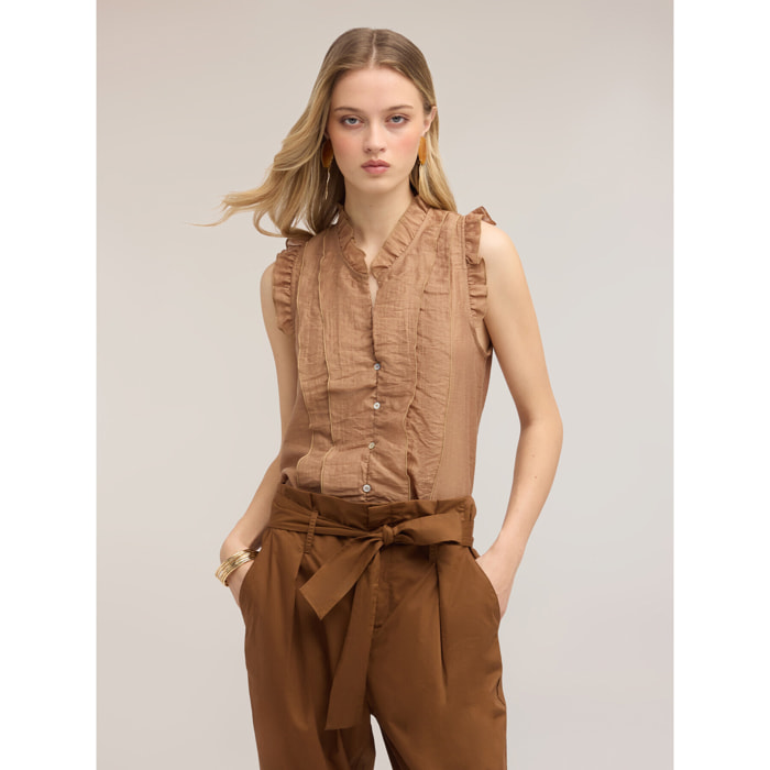 Motivi - Blusa in mussola con volant - Beige
