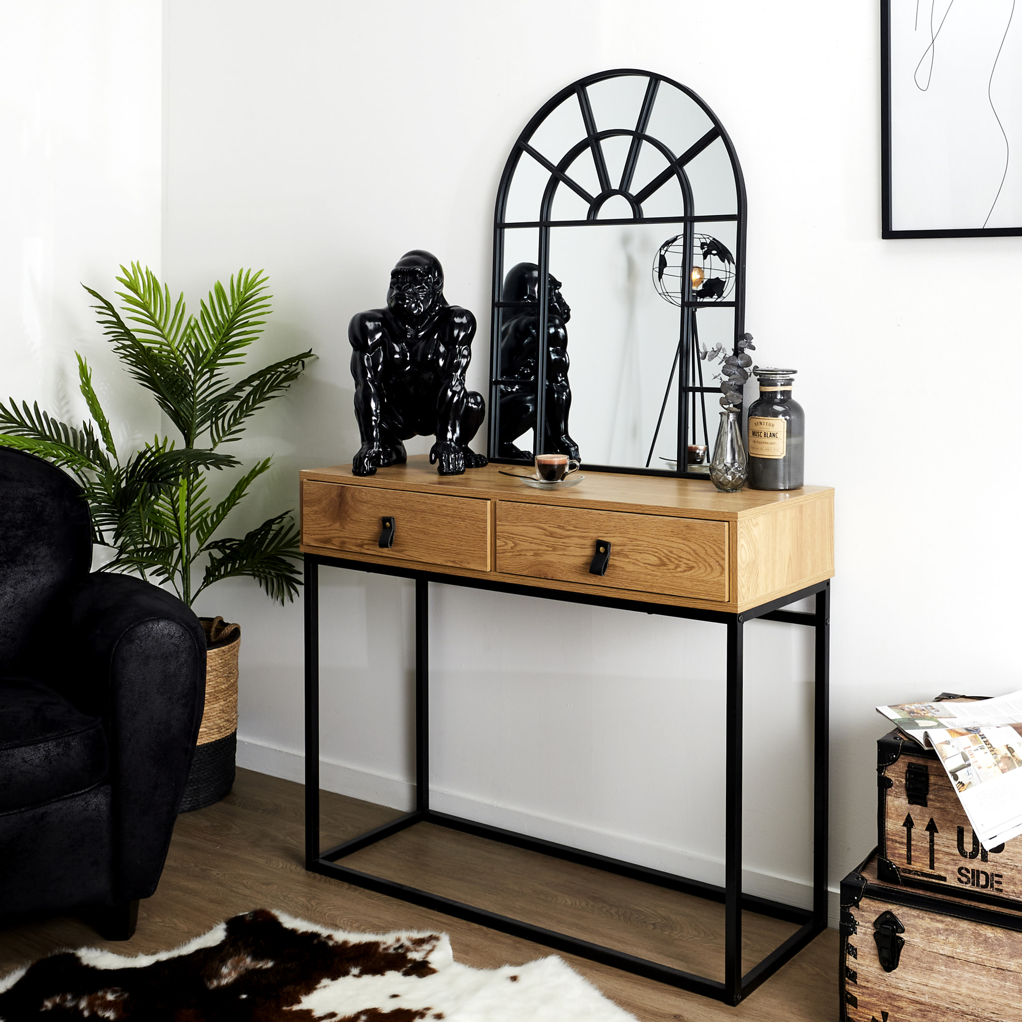 Miroir - HOME DECO FACTORY - Bordé de Métal - Noir