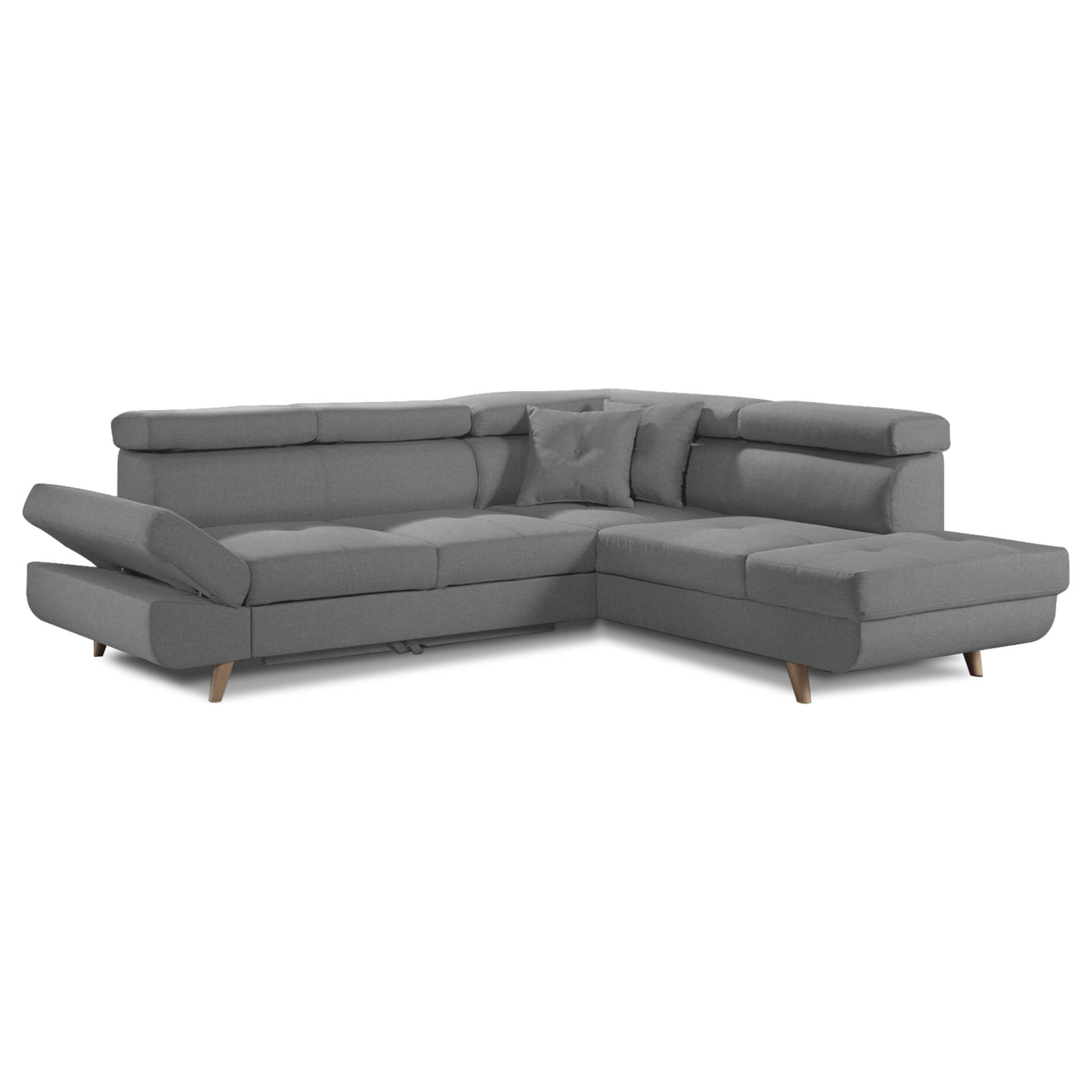 Linea - Canapé d'angle droit convertible - 5 places - avec têtières - Gris clair