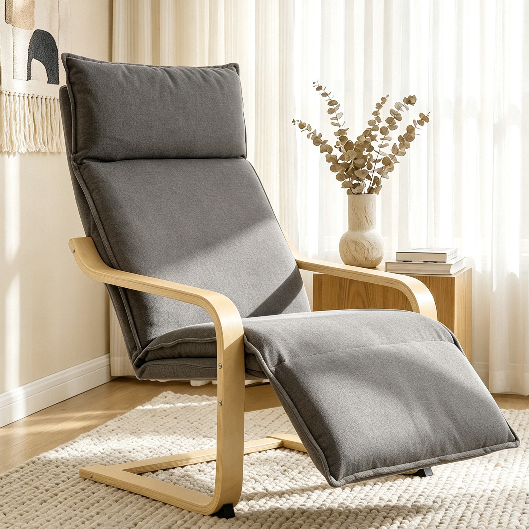 Sillón de Salón con Reposapiés, Butaca de Salón Tapizada en Lino con Balanceo Suave, Respaldo Alto, Asiento Ancho, Sillón de Relax para Dormitorio, Oficina, Estudio, Gris Oscuro