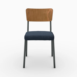 Lot de 2 chaises en bois foncé et velours bleu - Nico