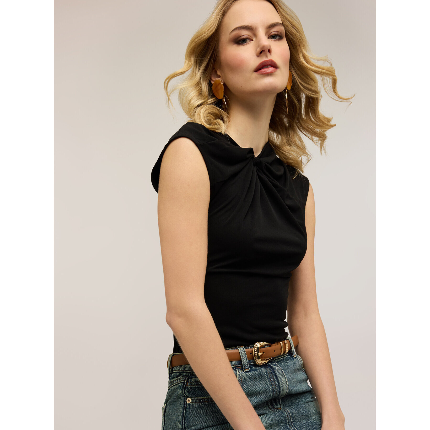 Motivi - Top in jersey con nodo - Nero