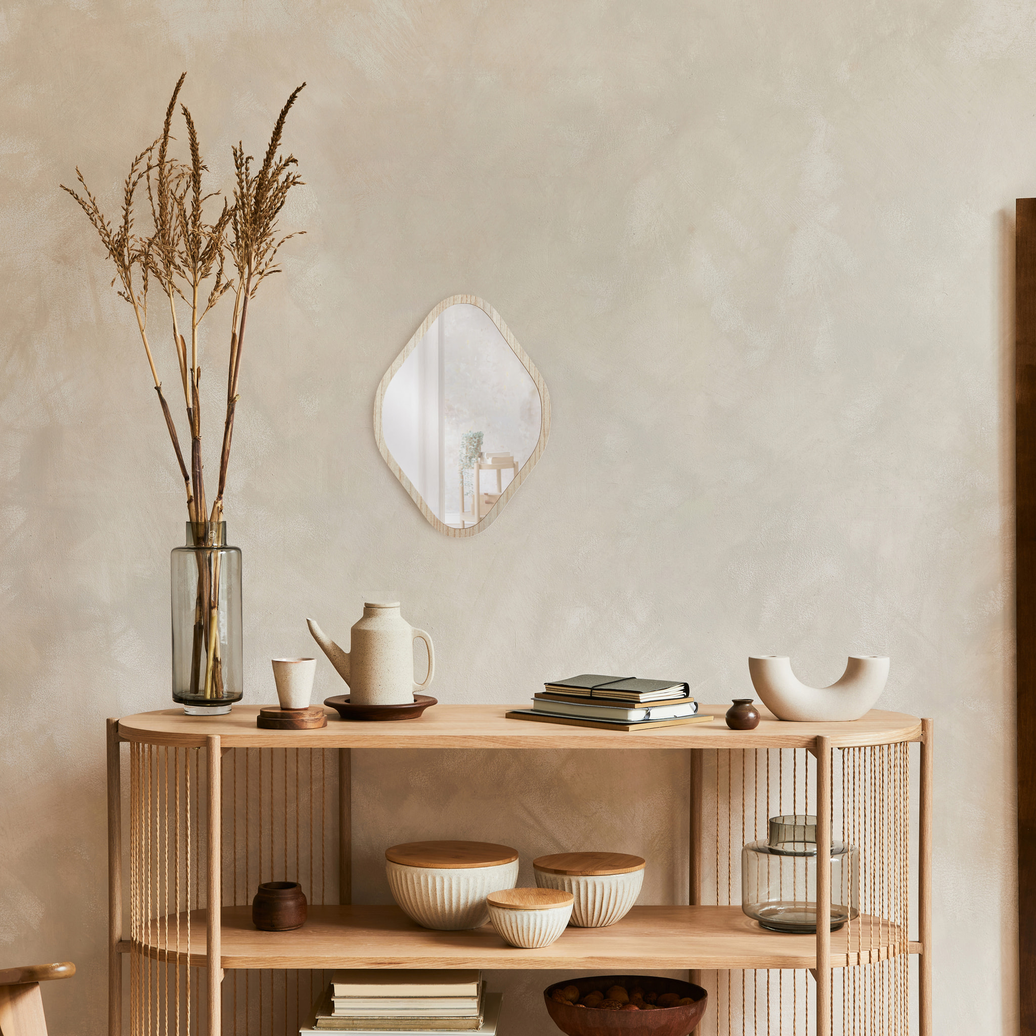 Miroir Deco Contour Bois Losange H34cm Elio