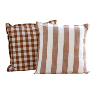 Housse de coussin 100% coton rayures et vichy LOURMARIN - Terracotta
