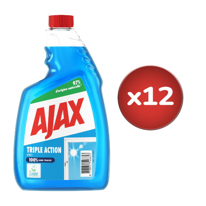 Pack de 12 - Recharge Nettoyant Vitres Ajax Triple Action Ecolabel - 750ml