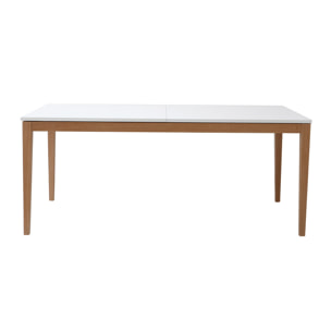 Table à manger scandinave extensible blanche pieds bois rectangulaire L180-260 cm DELAH