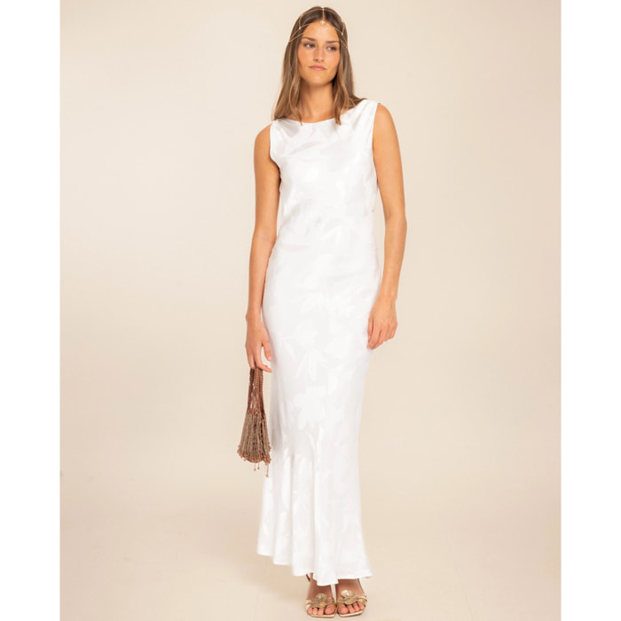 Vestido largo con escote drapeado en espalda