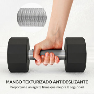 SPORTNOW Juego de Mancuernas Dodecagonales, 2 x 10 kg, de Metal, Recubiertas de Goma, Juego de Pesas con Agarres Antideslizantes para Entrenamiento en Casa, Gimnasio y Oficina, Negro