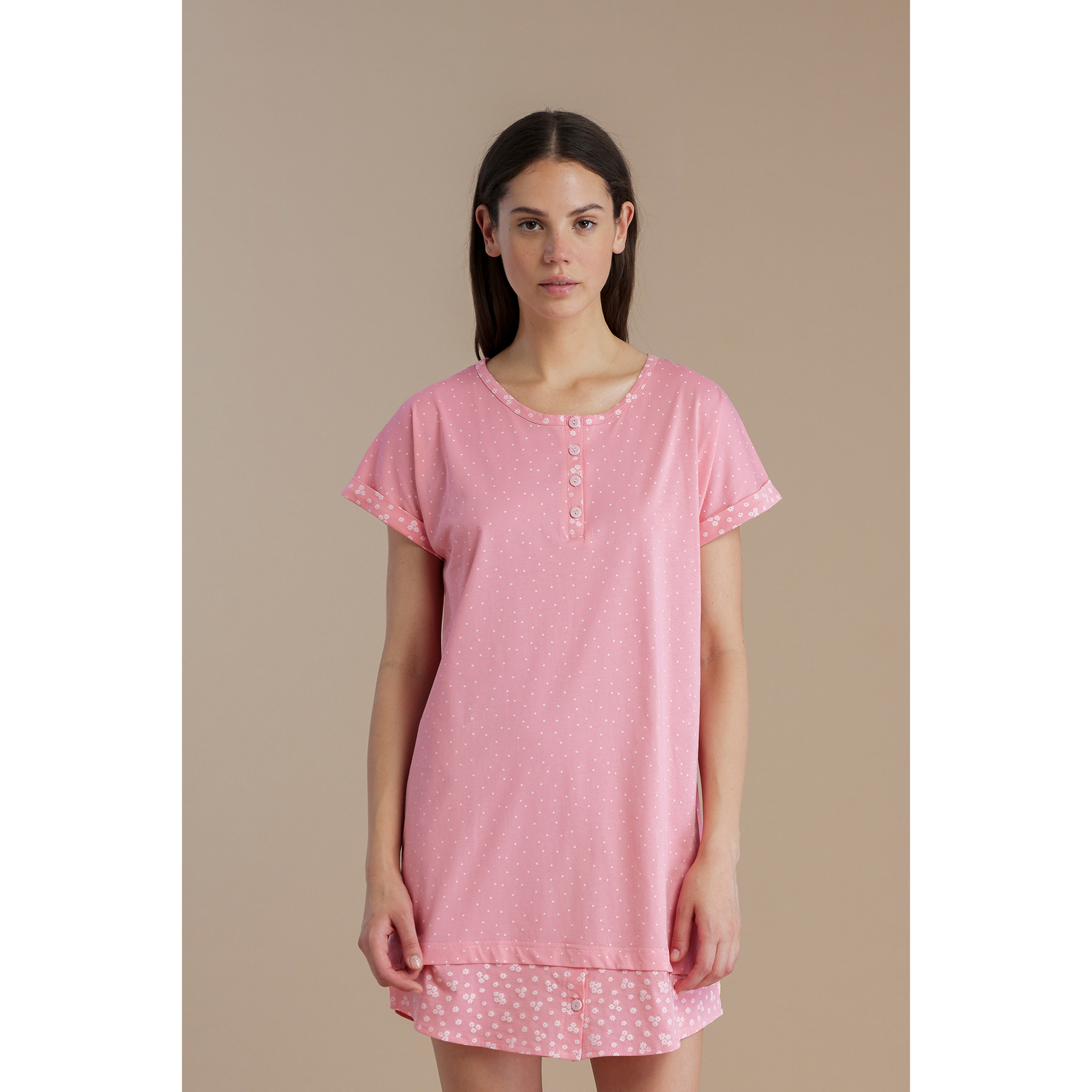 Camicia da notte donna in cotone con collo quattro bottoni articolo dot Noidinotte
