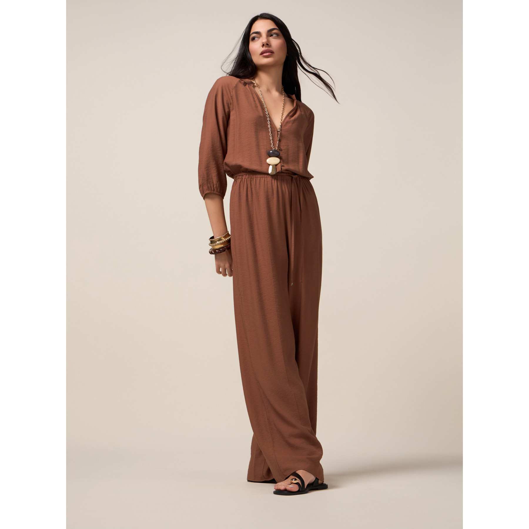 Oltre - Tuta fluida con scollo a V - Marrone