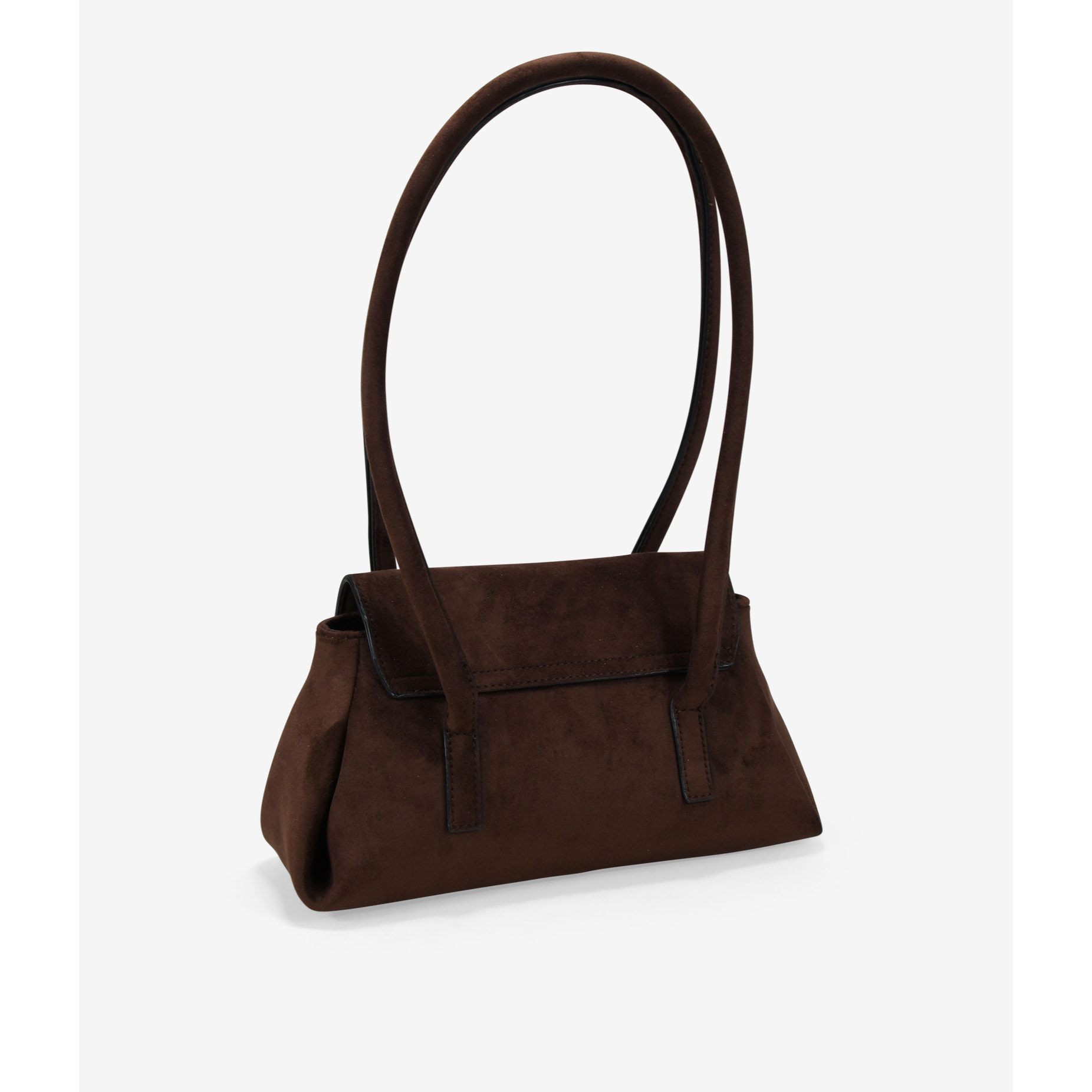 Bolso de hombro marrón con solapa y doble asa