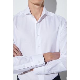 Camicia Uomo 1 Bottone Morbido Jacquard Fantasia Bianco e Bianco