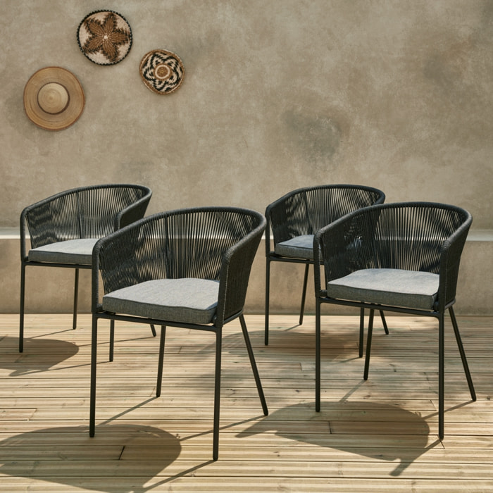 Fauteuil de jardin acier galvanisé et cordes (lot de 4) SANTOS