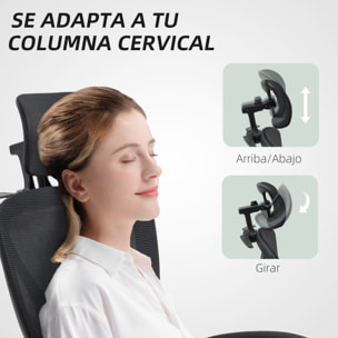 Silla de Escritorio de Malla Silla de Oficina Reclinable con Reposacabezas Soporte Lumbar Reposapiés y Altura Regulable Función de Basculante Carga 135 kg Negro