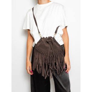 Borsa a secchiello da donna Made in Italy - Modello Umbria Plus - Pelle scamosciata - 25.0 x 22.0 x 13.0 cm