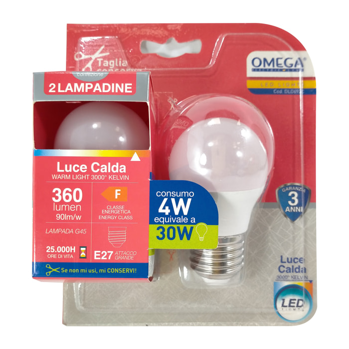 OMEGA Set 6 pezzi sfera led g45 4w 3000k e27