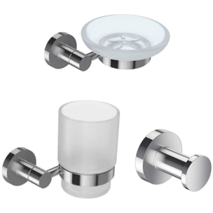 Lot Porte savon Classique chrome, Porte gobelet chrome Classique avec verre et Patère Classique en métal