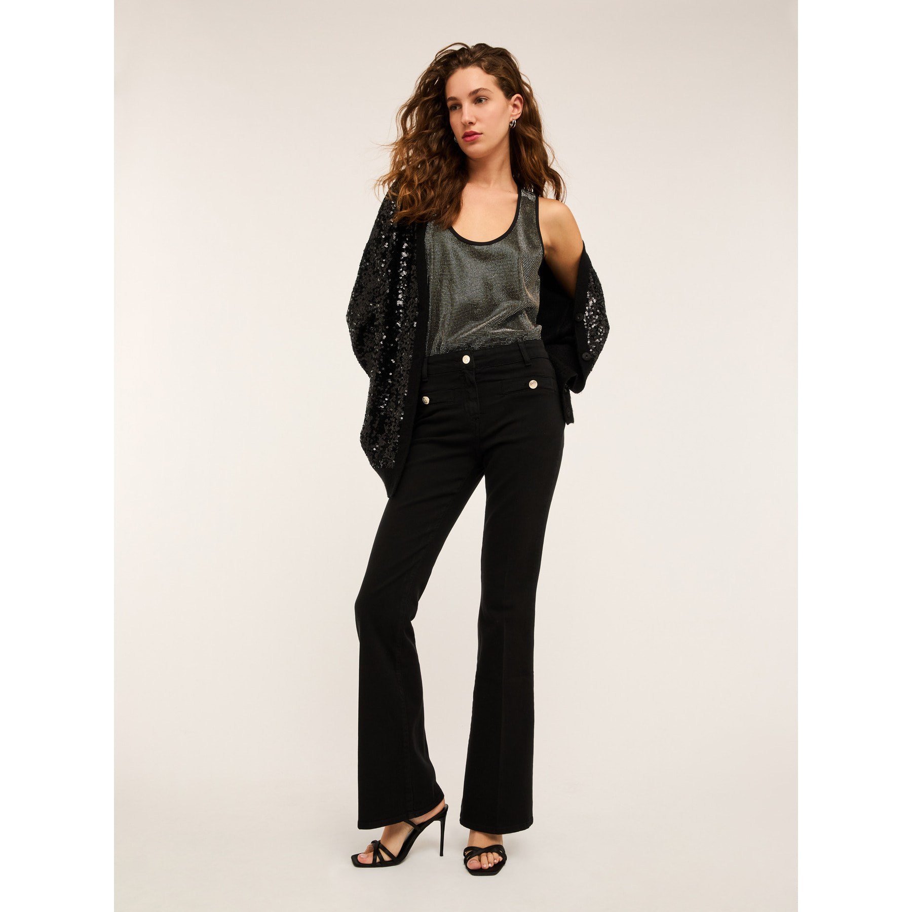 Motivi - Pantalones flare con bolsillos - Negro