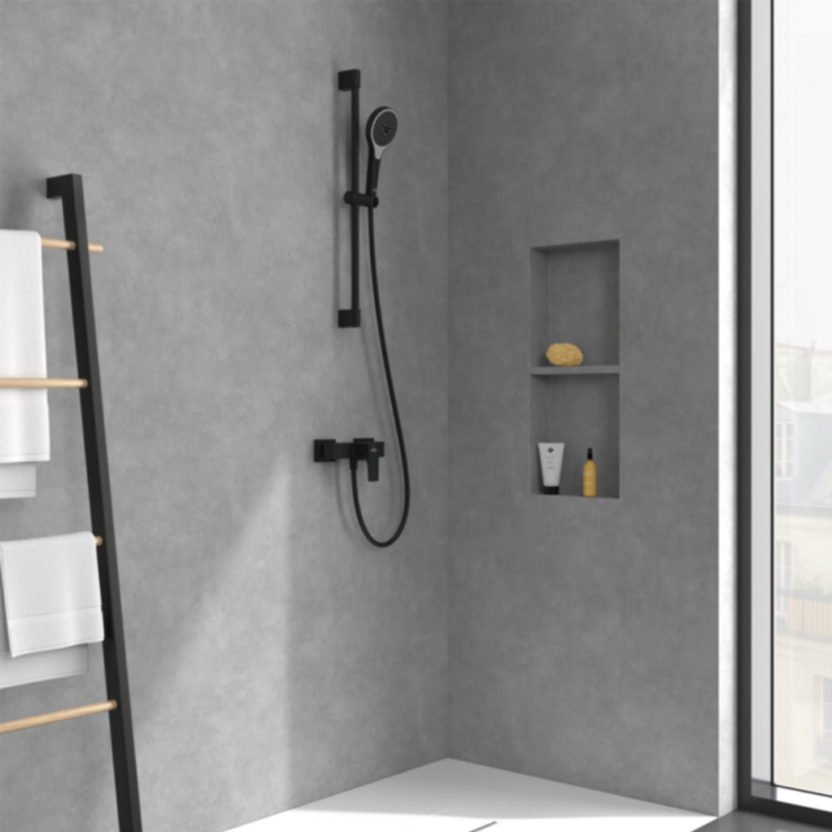 Mitigeur mécanique douche Architectura Square Noir mat + Ensemble de douche Verve Showers 3 jets Noir mat