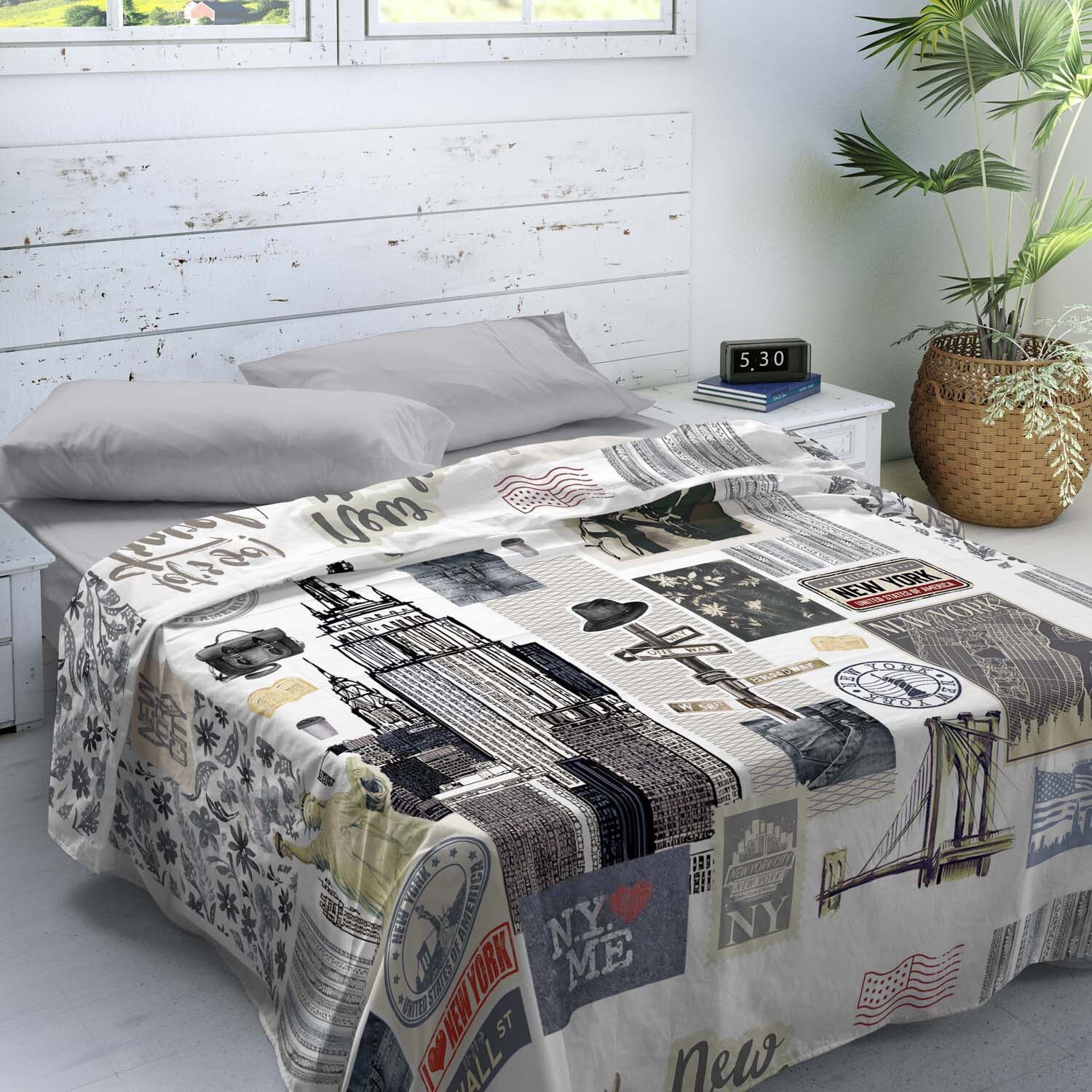 Naturals - Juego de Sábanas Estampadas - Incluye 1 o 2 Fundas de Almohada + 1 Sábana Bajera - 100% Algodón - Ny Travel