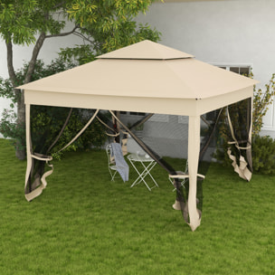 Outsunny Carpa Plegable 325x325x270 cm Cenador de Jardín Gazebo con Doble Techo Paredes Laterales Desmontables y Marco Metálico para Camping Fiestas Crema