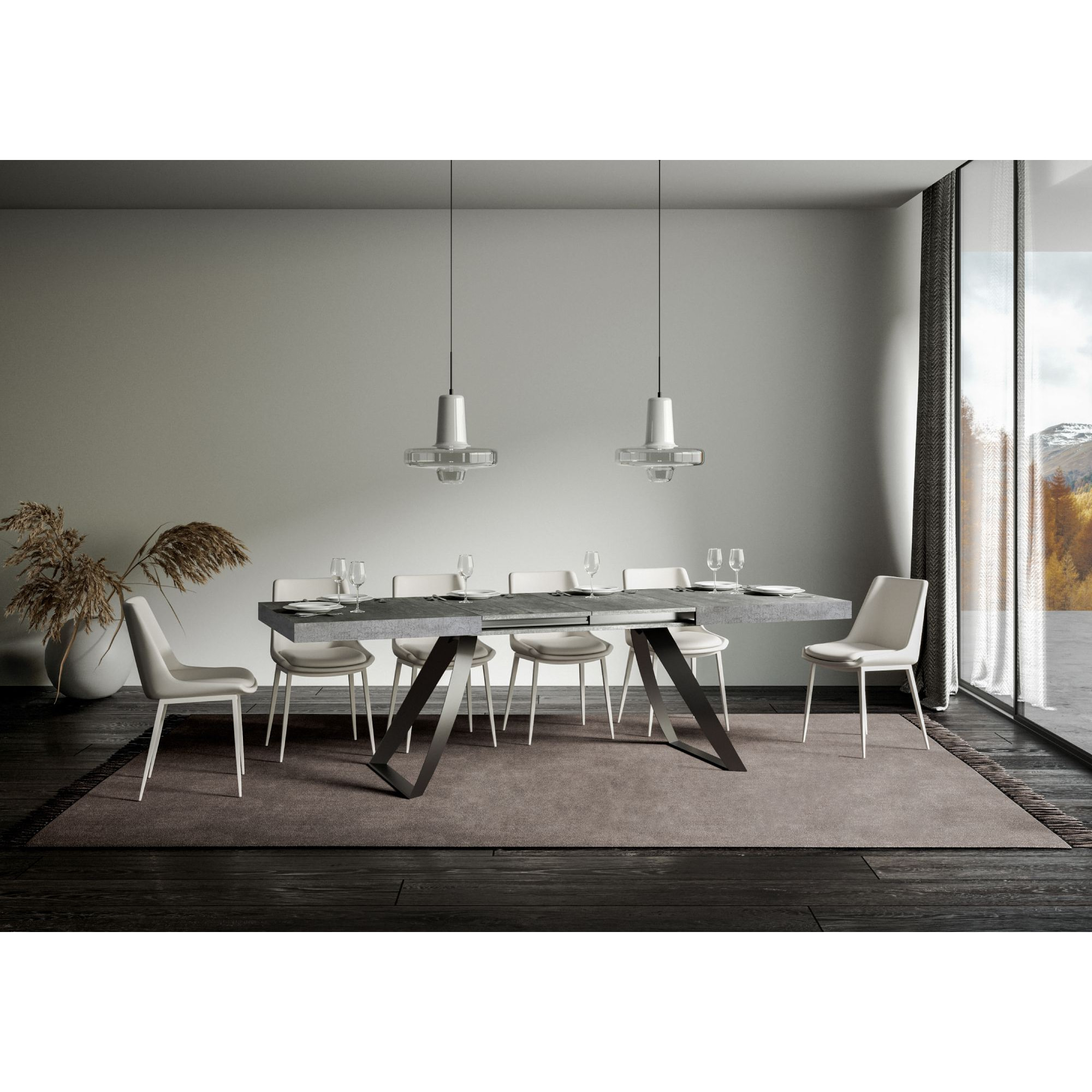 Table extensible 90x200/304 cm Proxy Gris Béton cadre Anthracite