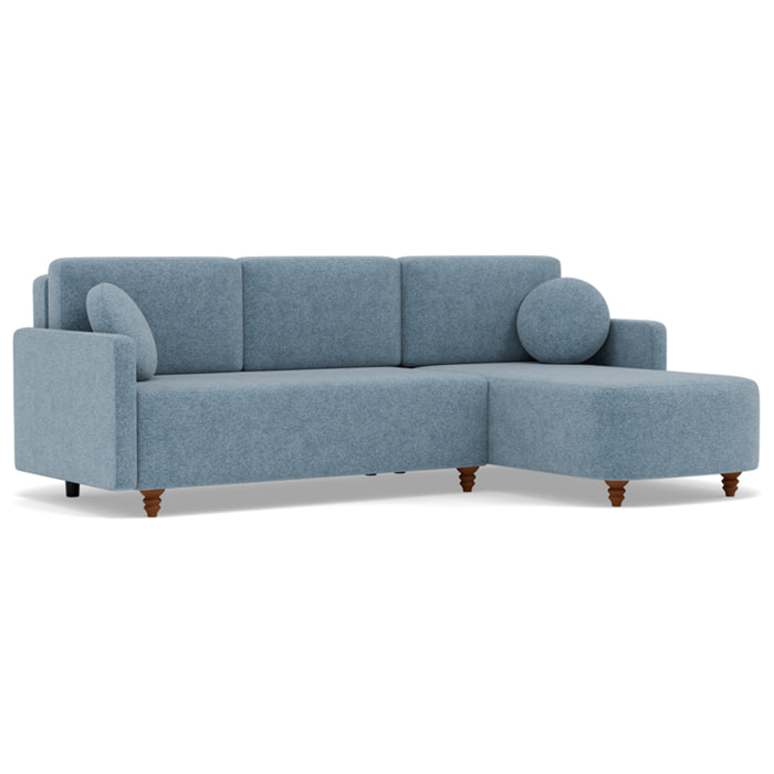 Calypso - canapé d'angle réversible 4 places convertible avec coffre en tissu - Bleu