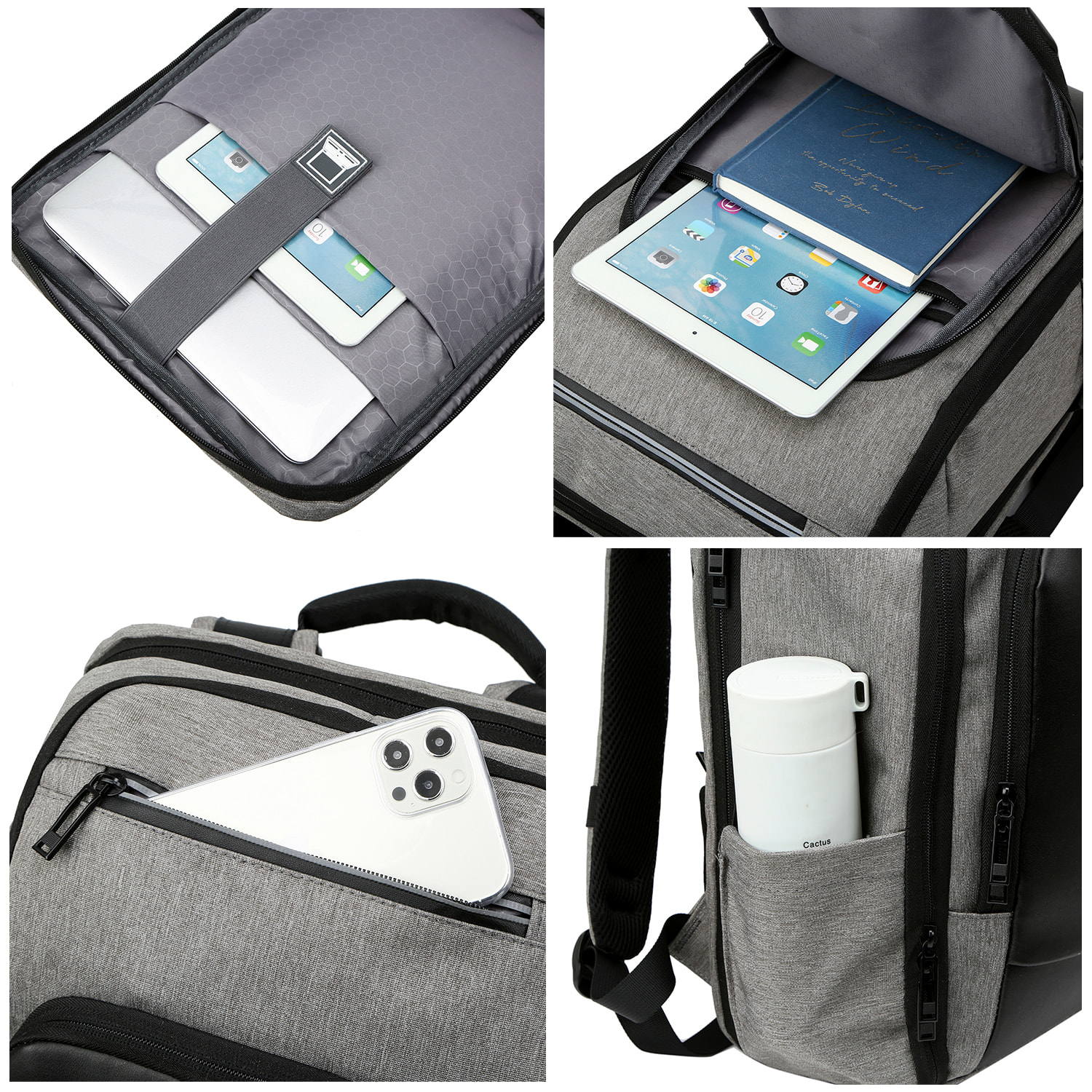 Zaino multiscomparto, porta laptop 15,6". Strato impermeabile. Adattabile a Trolley. Presa USB esterna.