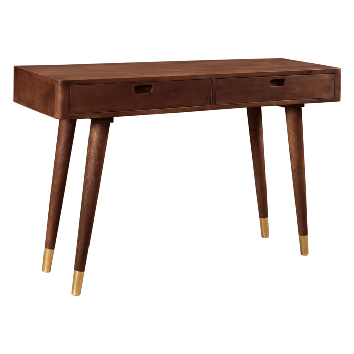 Console en bois massif 2 tiroirs et détails dorés - Colombo