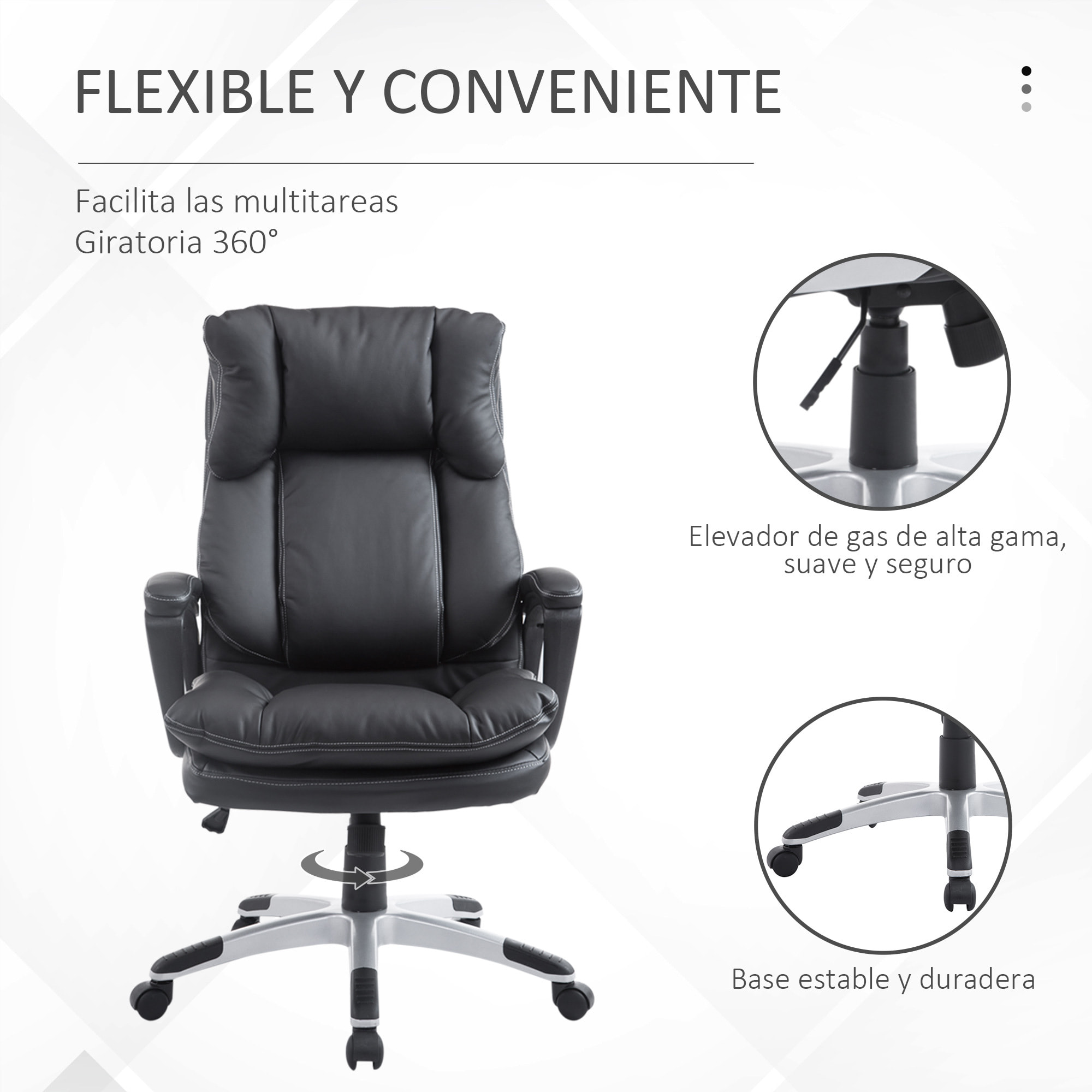 Silla de Oficina Ejecutiva Sillón Despacho Elevable Giratorio de Cuero Negro