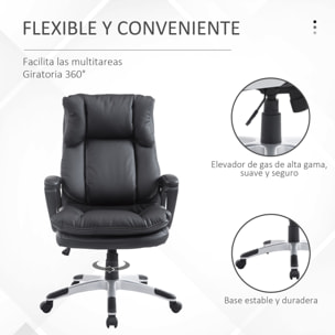 Silla de Oficina Ejecutiva Sillón Despacho Elevable Giratorio de Cuero Negro