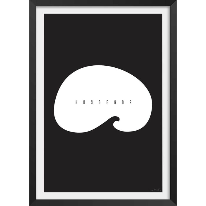 Affiche minimal hossegor Affiche + cadre en bois - Noir