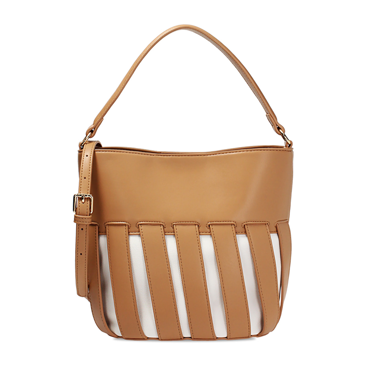 Borsa a spalla donna cognac, a secchiello