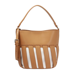 Borsa a spalla donna cognac, a secchiello