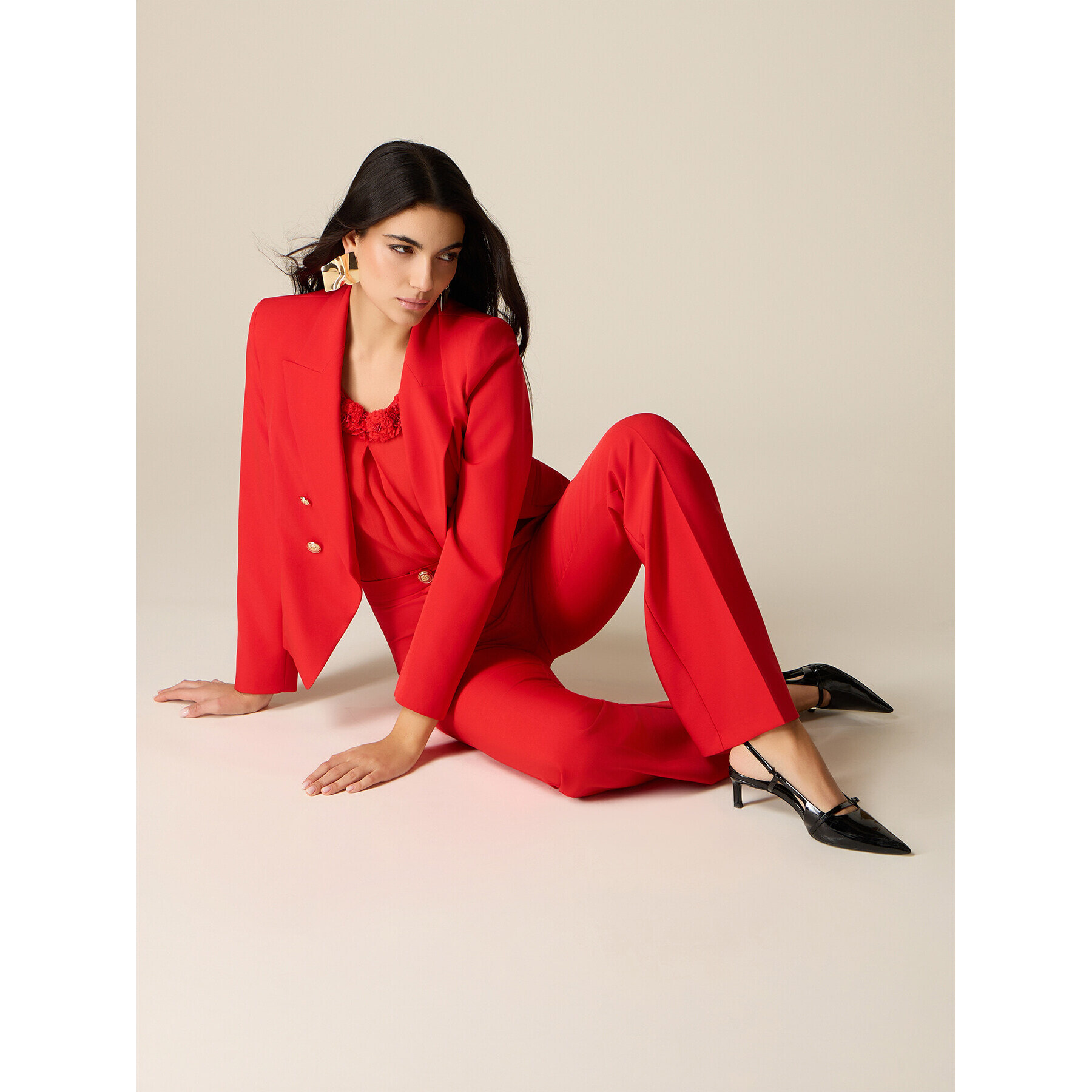 Oltre - Pantalones flare de talle alto - Rojo