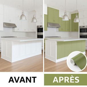 Rouleau adhésif décoratif Vinyle au Mètre - Vert olive - Sticker Lavable Imperméable Mur Cuisine Meubles