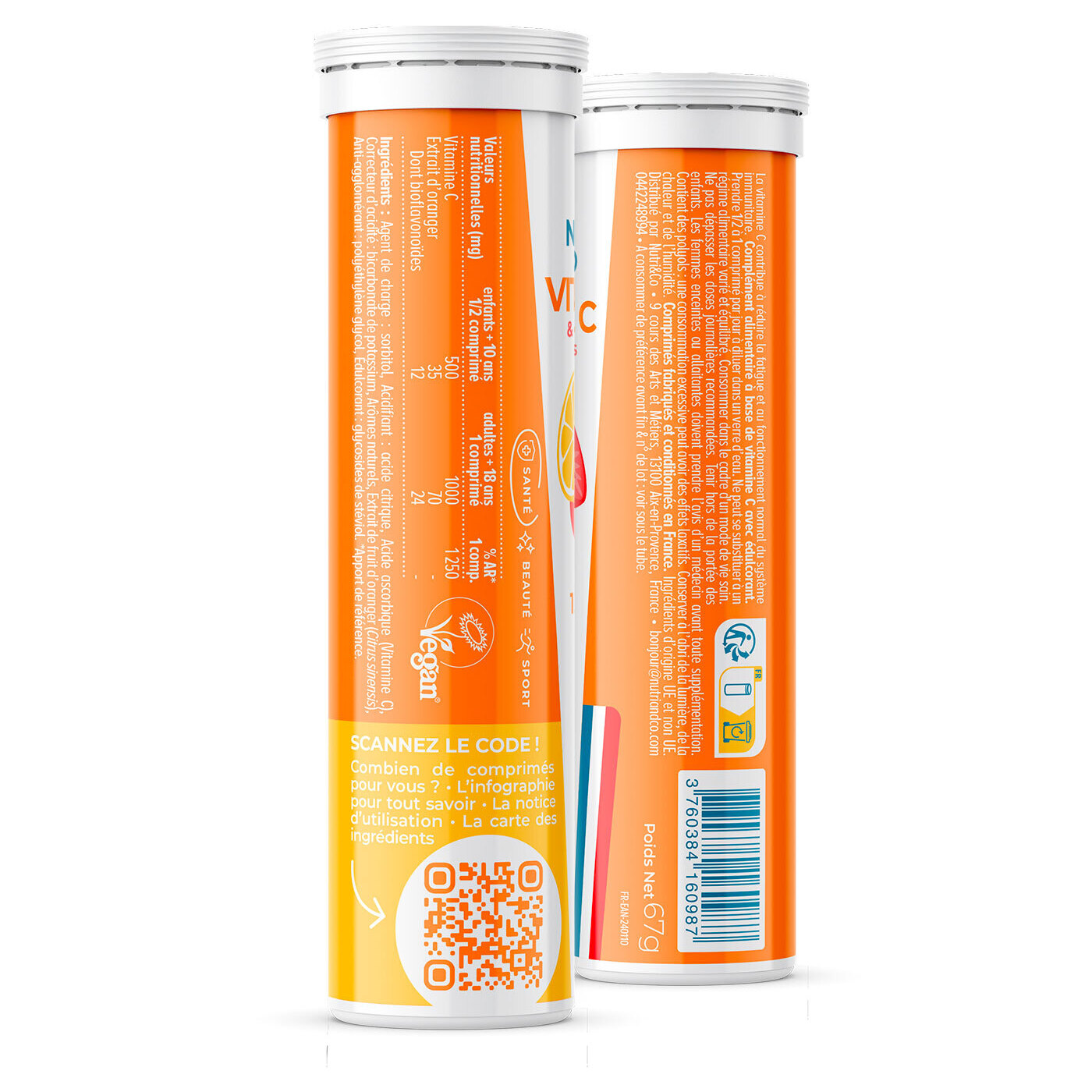 Nutri&Co Vitamine C - Immunité et Tonus - Goût Fraise-Citron - 15 comprimés Vegan
