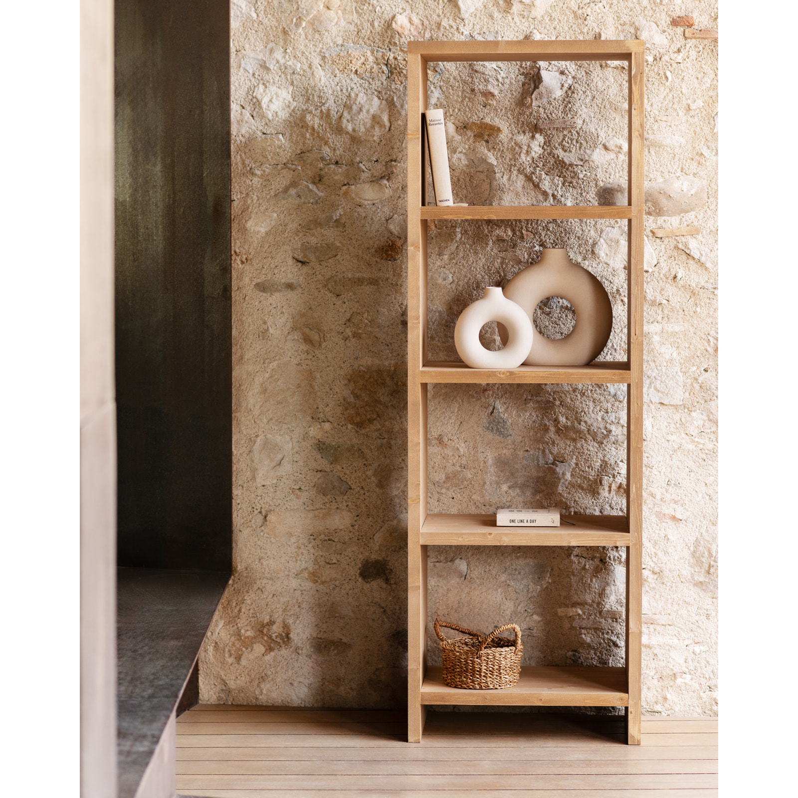 Étagère en bois massif ton chêne moyen de 180x60cm Hauteur: 180 Longueur: 60 Largeur: 35