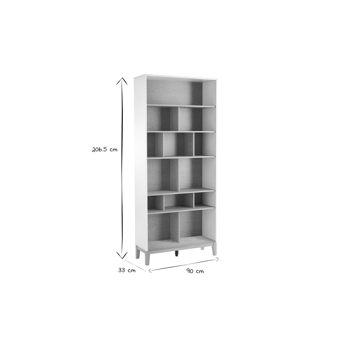 Bibliothèque scandinave en bois clair chêne et blanc L90 cm ABEL