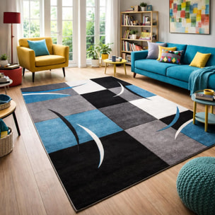 Tapis salon et chambre tissé motif damier TIHO