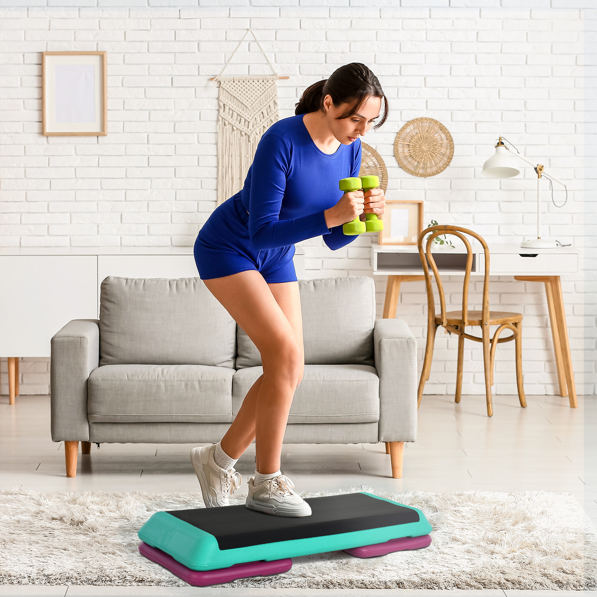 Step de Aeróbic, Step para Fitness Antideslizante, Altura Regulable 3 Niveles de 10/15/20 cm, Carga 150 kg, para Ejercicio en Casa, Gimnasio, 110x40x20 cm, Multicolor