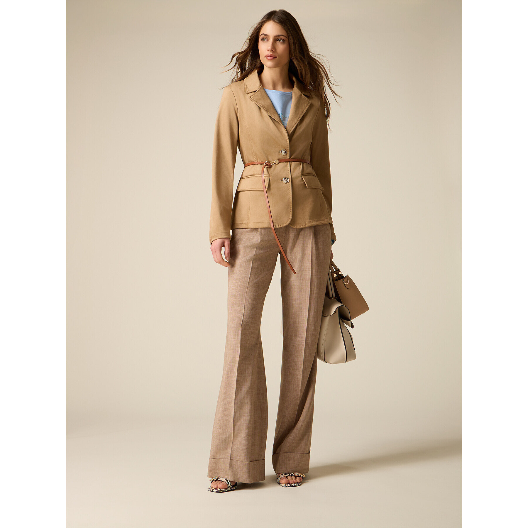 Oltre - Pantalones palazzo mezcla viscosa - Beige