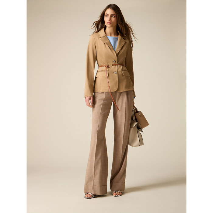 Oltre - Pantalones palazzo mezcla viscosa - Beige